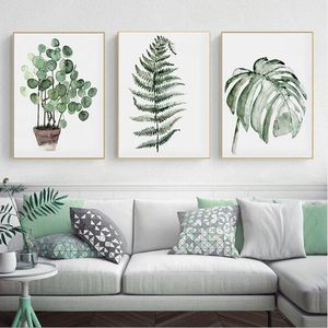 Nordiskt enkelt vardagsrum dekorativa målningar restaurang sovrum liten färsk hängande bildpunkt väggmålning grön plantering