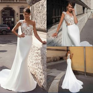 Top pizzo sexy ricamo sirena abiti da sposa su misura una spalla nuova moda abito da sposa lungo treno abiti AL3255