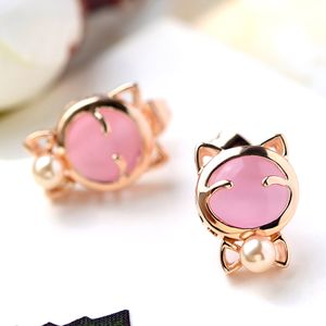 Klipsy w kształcie zwierząt bez przekłuwania świąteczny prezent Bijoux dla dziewczynek różowe złoto moda kot projekt Earing Jewlery