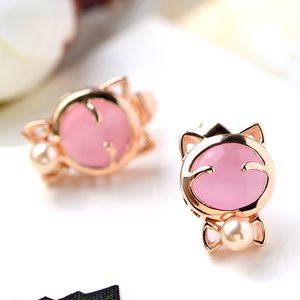 Boucles d'oreilles à pince en forme d'animal sans piercing Bijoux de noël cadeau pour filles or Rose mode chat Design boucle d'oreille bijoux