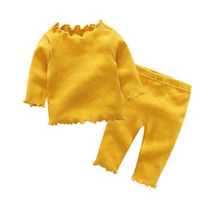 Bebek Kız Giyim Setleri 2020 İlkbahar Sonbahar Bebek Yenidoğan Kız Giyim Örme Katı Üst + Pantolon 2 adet Bebes Kıyafetler Set