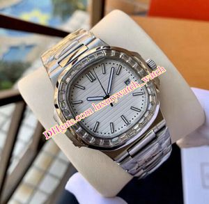 Ultima versione 18K White Gold 5711 Baguette Diamond Watch Bracciale in acciaio 316L 40mm Automatic Mens Fashion Men Orologi Orologio di lusso