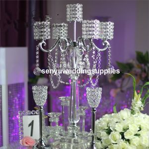 Nowy Styl Gorgeous Silver Metal Crystal Candelabra Dekoracje Ślubne Seniu0487