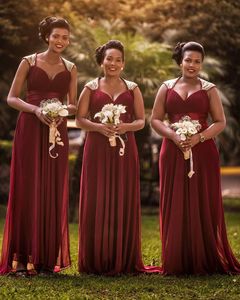2020 Afrikanska billiga nigerianska plus size Bury brudtärna klänningar keps ärmar golvlängd bröllop gästklänningar kläder de demoiselle d'Honneur Moiselle