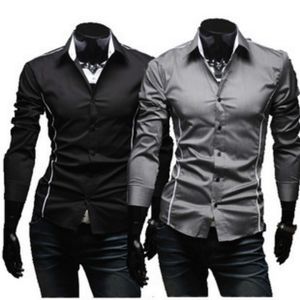 Erkek Lüks Şık Casual Elbise Gömlek Tasarımcısı Erkek Kas Fit Gömlek 3 Renkler Ince Tshirt Moda Lüks Uzun Kollu Gömlek M-3XL Erkekler