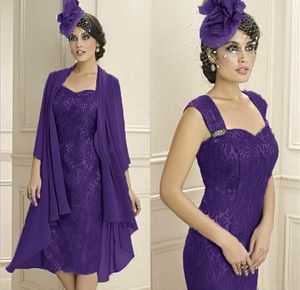 Plus size 2 peças mãe dos vestidos de noiva com jaqueta 2020 elegante comprimento chá renda manga longa vestido de convidado de casamento formal eve243e