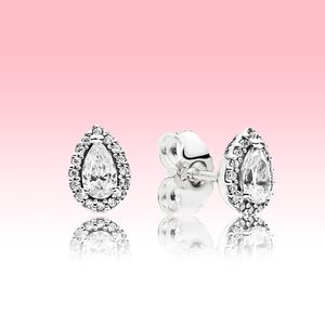 Scintillante Teardrop Halo Stud Orecchini Cute Women Wedding Jewelry con cofanetto originale per Pandora 925 Orecchini a goccia in argento