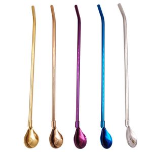 Aço inoxidável Beber longo palhas Colher punho longo colher de mistura Café Leite Chá Agitador Bar Spoons Barware RRA2762