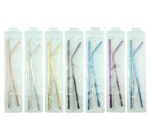 Portable Stainless Steel Straw Set With Brush Reusable Drinking Straws Colorful Metal Straw Party Wedding Bar Tool