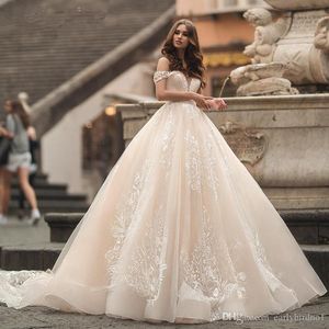 Off Light Champagen Shoulder A-line Princess Dresses Lace Appliqued Tulle Beach Bohemian Plus Size Wedding Dress Bridal Gown Vestido