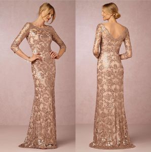 Cheap Rose Gold Mermaid Evening Dresses with Half Sleeves Sequin Long Prom Dresses Elegant Formal Evening Gowns Robe de Soiree BA0240n