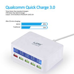 50W QC 3.0 USB Charger With LCD Display Including 5-Port Chargers For Tablets Cellphone White and Black Color