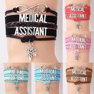 2019 Medical Assistant Nurse bracelets RN Letter charm Braided leather rope wrap bangle For women Fashion Jewelry Nurse's day Gift