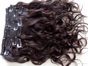 Mongolian Human Virgin Remy Hair Extensions 9 Pieces Clip In Hair Wave Hår Mörkbrun Färg