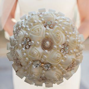 Wedding Bridal Bouquets Sweet 15 Quinceanera Bouquets Bridal Bouquet Artificial Flower Pearls Crystal Satin Flower Free Shipping