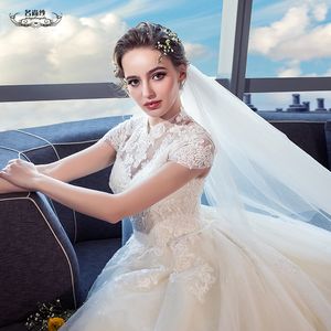 حفل زفاف جديد أوروبي وأميركي الأميرة الحلم الطويل السحب الذيل الرجعية حجم كبير Qi di Bride Wedding Dress Girl2547