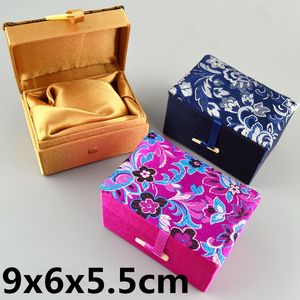 4PCS High End Małe prostokątne Fantazyjne pudełka biżuterii Bawełniane chińskie jedwabne pudełko brokatowe Prezenty Prezenty Opakowanie biżuterii Wisior Pasek 9x6x5,5 cm