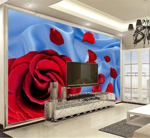 Custom Photo 3d Wallpaper blue silk delicate red rose custom warm romantic decorative wall paper