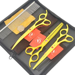 7,0 tum Meisha Down Curved Dog Grooming Saxar JP440C Djur Hår Skärare Tunning Tesoura med Comb Bag Pet Tillbehör HB0200