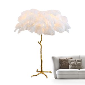 Роскошная лампа с страусом из страуса современная медная пол световой гостиной