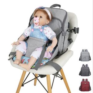 Nappy Backpack Bag Multi Function Handbag with USB Port Dining Seat Chair Nursing Bags Travel Backpack Baby Stroller Organizer DW4795