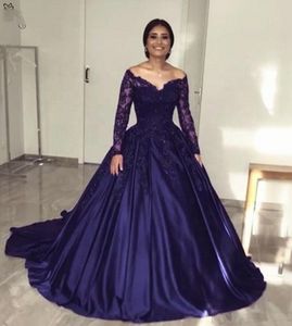 Elegant Ball Gown Quinceanera Dresses Off Shoulder Sheer Long Sleeves Lace Appliques Illusion Long Plus Size Party Prom Evening Gowns