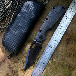 Strider SMF Knivar D2 Stonwashed Tanto Blade Flame Texture Titanium Handle med Titanium Clip Tactical Pocket Folding Knives