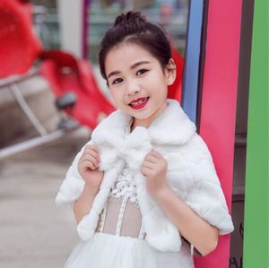 Koreanska versionen höst och vinter imitation päls print cape barn ull sjal brud gift tjej fower girl dress accessories coat