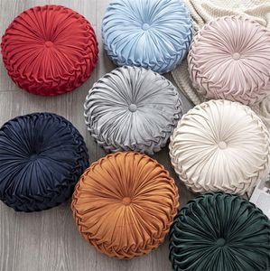 Fashion Super European Velvet Throw Pillow Cushion Round Fabric Pleated Wheel Pumpkin Pillow Solid color Sofa Seat Cushion Home decor