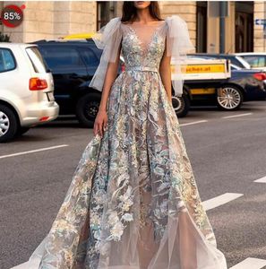 Вечернее платье Ziad обнаженное Yousef Aljasmi аппликации кристаллы с коротким рукавом V-образный вырез F-Loor Длина S Kim Kims Kardashian Zad