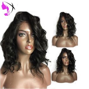 Peça curta livre de renda sintética dianteira peruca natural cor preta cor corpo onda resistente a calor resistente perucas curtas Bob estilo para mulheres