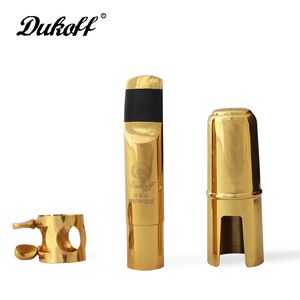 Dukoff New Brass Gold Lacquer Saxophone Mouthpiece for Alto Tenor Soprano Saxophone Metal Musical Instrument Accessories Size 5 6 7 8 9