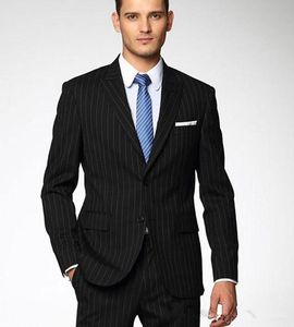 Stylish Design Groom Tuxedos Two Button Black Stripe Peak Lapel Groomsmen Best Man Suit Mens Wedding Suits (Jacket+Pants+Tie) 519