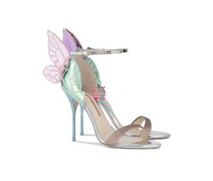 Patent High Ladies 2024 Lederferse Sandalen Schnalle Rose Solid Butterfly Ornamente Sophia Webster Peep-TOES Purpur/Blau 34-42 01 882e5