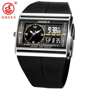 OHSEN Marke LCD Digital Dual Core Uhr Wasserdichte Outdoor Sport Uhren Alarm Chronograph Hintergrundbeleuchtung Schwarz Gummi Männer Armbanduhr LY191213