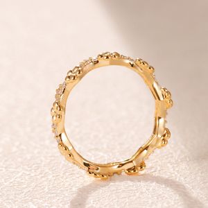 18k Yellow Gold Wedding Ring Original Box For Pandora Flower Crown 925 Sterling Silver Rings Women Wedding Present Ring Sets264h