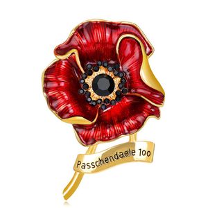 Passchendaele 100 Poppy Brosch Pins Festivet Party Supplies Enamelled Rhinestone Flower Brooches UK Remembrance Sunday Souvenir Presenter
