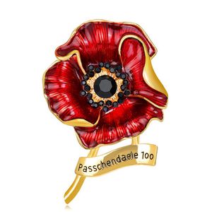 PassChendaele 100 Poppy Browchピンお祝いパーティー用品エナメルドラインストーンフラワーブローチUK remembrance日曜日のお土産ギフト