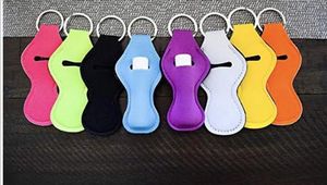 DHL 300PCS Solid Blank Chapstick Sleeve Key Holder Färgglada Solid Färg Neopren Keychain Lip Holder Party Favor
