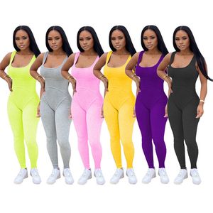 Plus storlek 2x sommarkvinnor väst jumpsuits mode fasta färg rompers ärmlösa mager bodysuits casual svarta stickade byxor dhl fartyg 2718