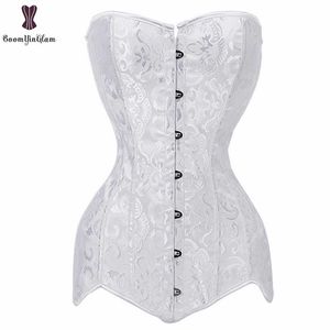 Drop Shipping Corset Long Torso Corsets Billiga svartvit Korset Overbust midja bantande blommiga bustier kvinnor plus storlek Gorset