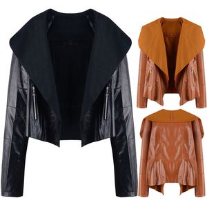 Women's Leather Casual Autumn WInter Zipper Detail Lapel Jacket Top Blouse Solid Color Comfy Overcoat chamarras de mujer