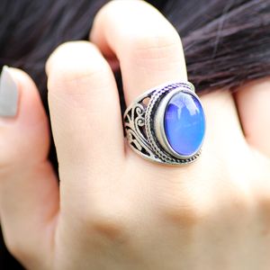 Handmade Antique Silver Plated Mood Alloy Ring High Quality Party Focus Color Change Rings MJ-RS019
