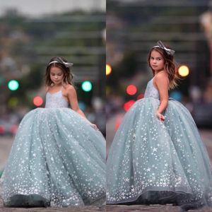 Bollklänning Flower Girls Dresses 2020 Spaghetti Straps Puffy Child Little Girl's Pagant Dress Baby Toddler First Communion Gown Al3773