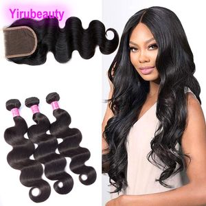 Malaysian Virgin Hair Natural Color Body Wave Bundles With 4X4 Lace Closure Wholesale Yirubeauty Human Hair Wefts With 4 By 4 Lace Closure