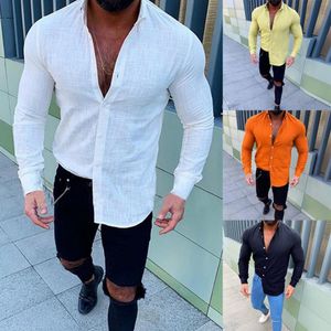 Camicie da uomo Nuovo fiammato a maniche lunghe con bottoni e risvolto Top Camicia di lino comoda alla moda comoda di alta qualità Nuovo stile Vendita calda