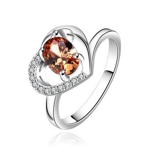 Plated sterling silver Heart-shaped champagne zircon ring DJSR639 US size 7,8; women's 925 silver plate With Side Stones Rings jewelry