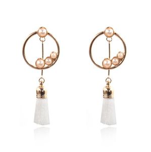 Long fringed earrings round with pearl diamond accessories female dress cocktail wedding earrings