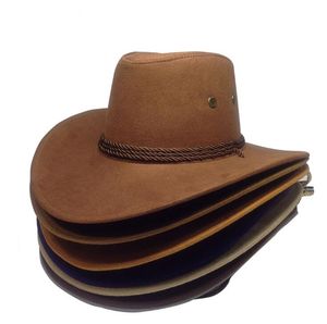 Moda Western Cowboy Hat Faux zamsz na świeżym powietrzu Big Sunshade Hat Men Riding Hat Imitacja skórzana dorosła