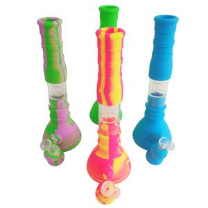 Beaker Silicone Tall Bong 14.4" With 14mm Male Glass Ash Catcher Percolator Perc Detachable Dab Wax Oil Dry Herb Tobacco Smoking Water Pipes